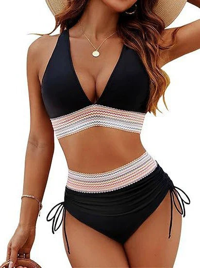 Colorful striped two-piece swimsuit